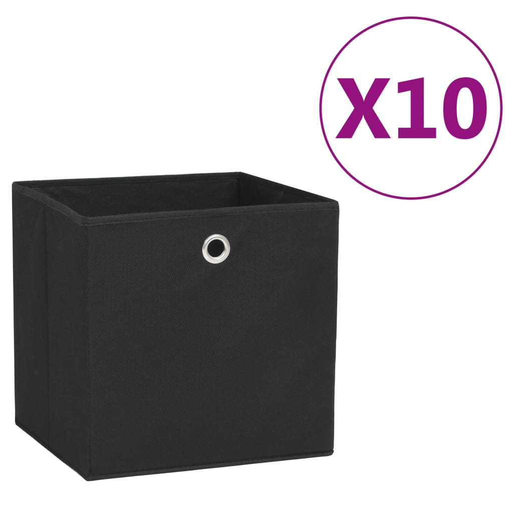 Oppbevaringsbokser 10 stk uvevd stoff 28x28x28 cm svart