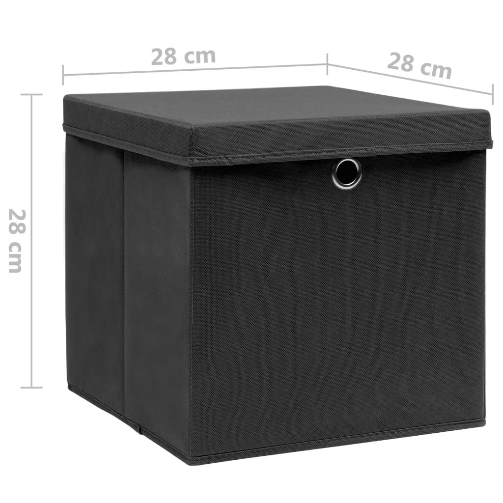 Oppbevaringsbokser med deksler 10 stk 28x28x28 cm svart