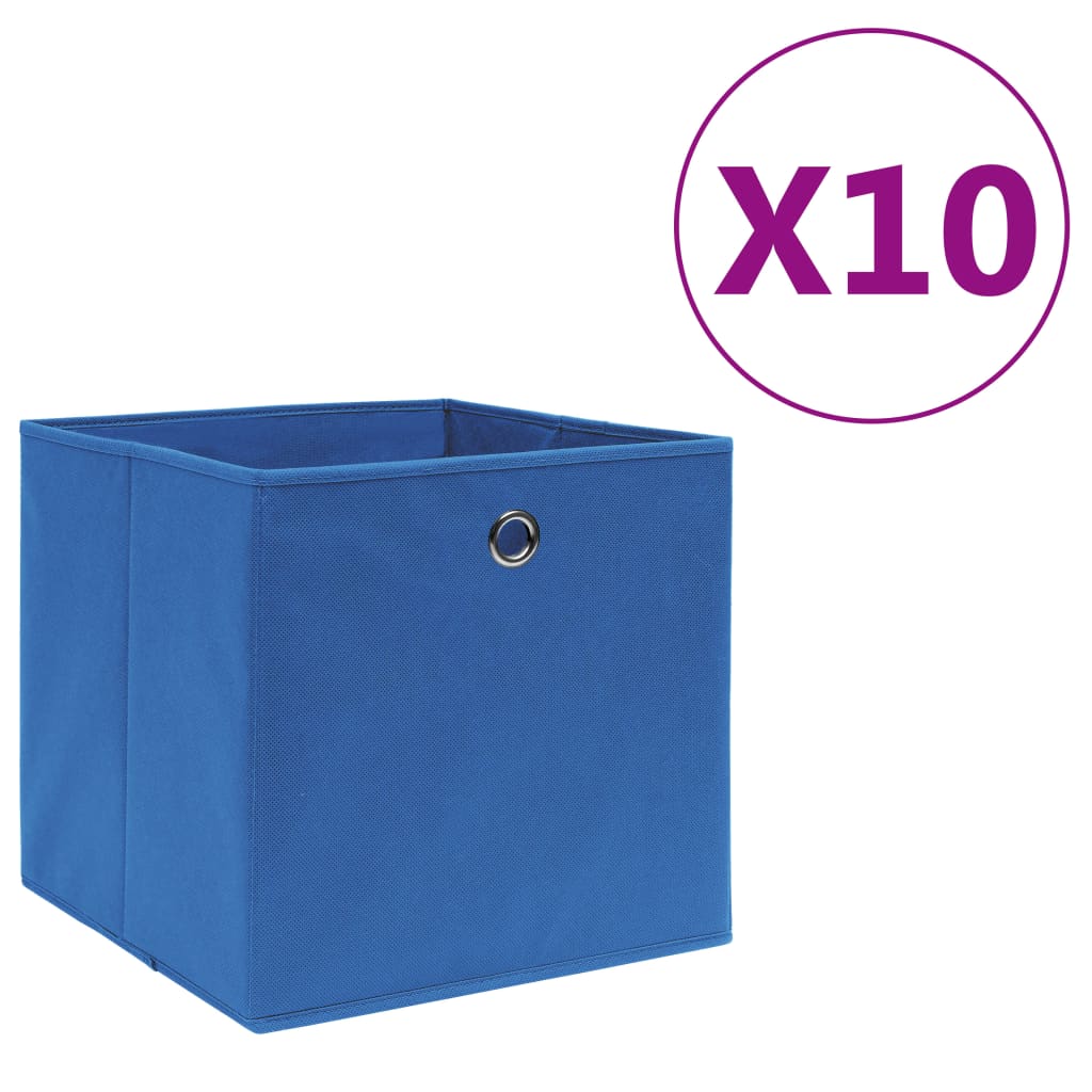 Oppbevaringsbokser 10 stk uvevd stoff 28x28x28 cm blå