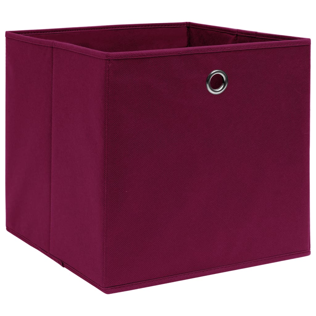 Oppbevaringsbokser 4 stk uvevd stoff 28x28x28 cm mørkerød