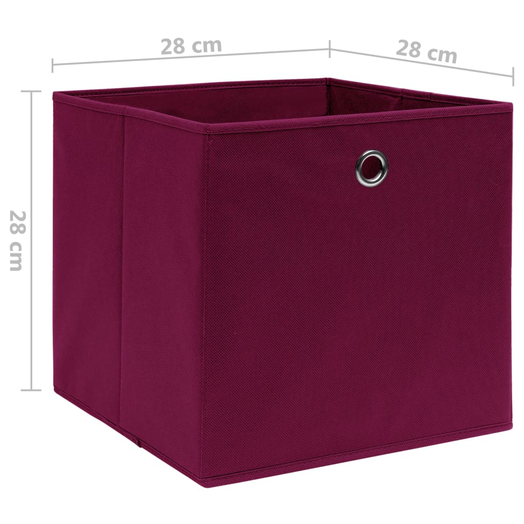 Oppbevaringsbokser 4 stk uvevd stoff 28x28x28 cm mørkerød