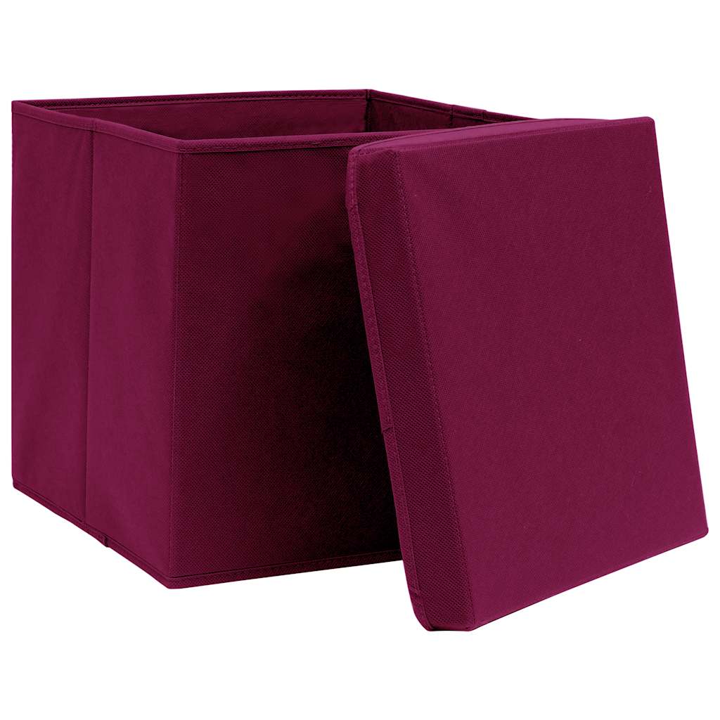 Oppbevaringsbokser med deksler 4 stk 28x28x28 cm mørkerød