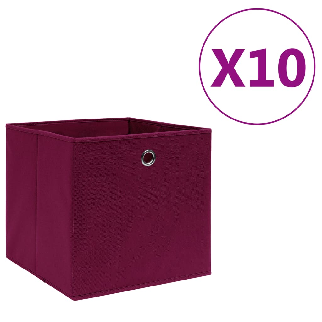 Oppbevaringsbokser 10 stk uvevd stoff 28x28x28 cm mørkerød