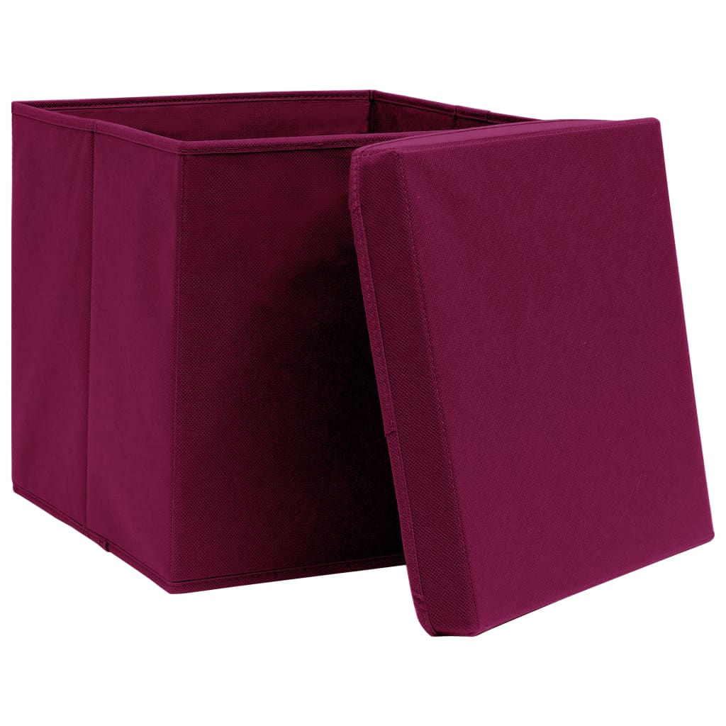 Oppbevaringsbokser med deksler 10 stk 28x28x28 cm mørkerød