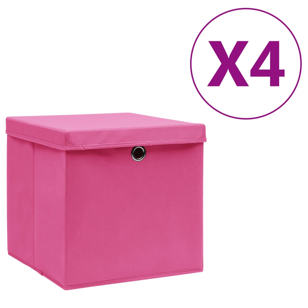 Oppbevaringsbokser med deksler 4 stk 28x28x28 cm rosa