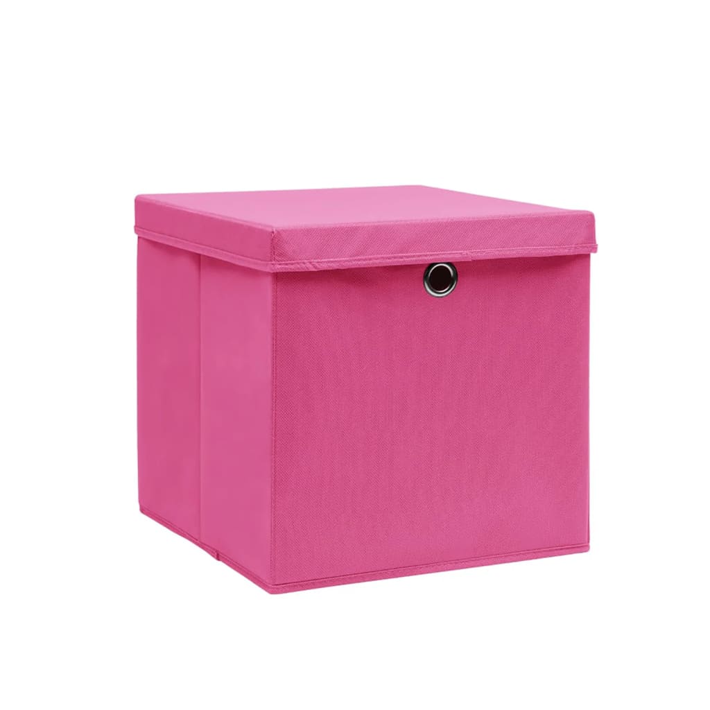 Oppbevaringsbokser med deksler 10 stk 28x28x28 cm rosa