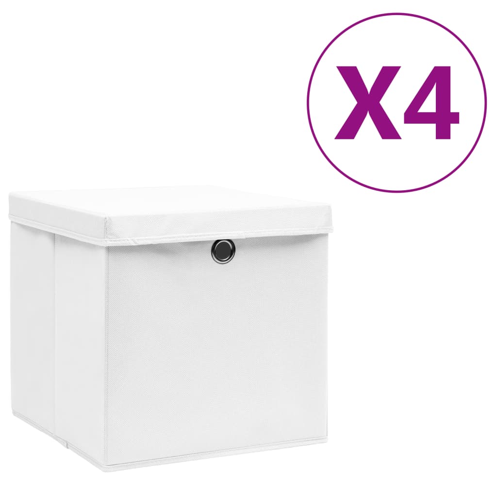 Oppbevaringsbokser med deksler 4 stk 28x28x28 cm hvit