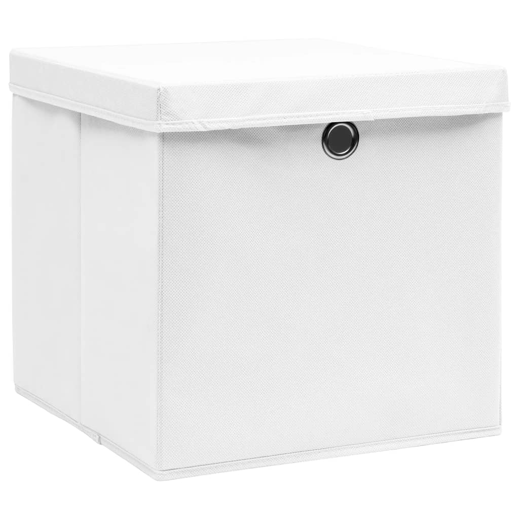 Oppbevaringsbokser med deksler 4 stk 28x28x28 cm hvit