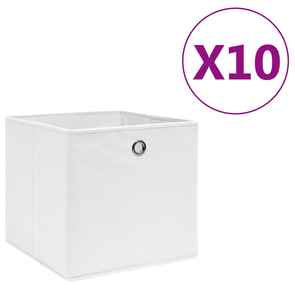 Oppbevaringsbokser 10 stk uvevd stoff 28x28x28 cm hvit