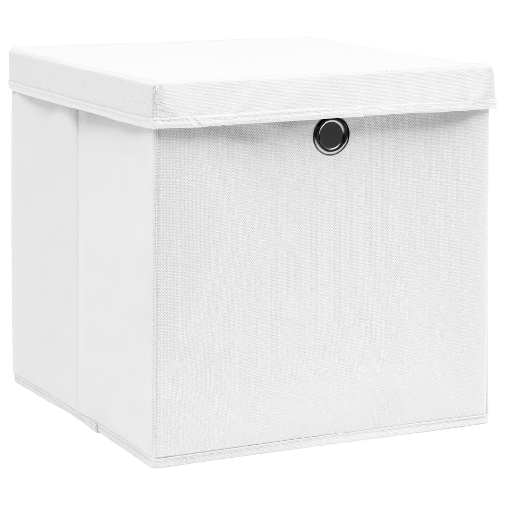 Oppbevaringsbokser med deksler 10 stk 28x28x28 cm hvit