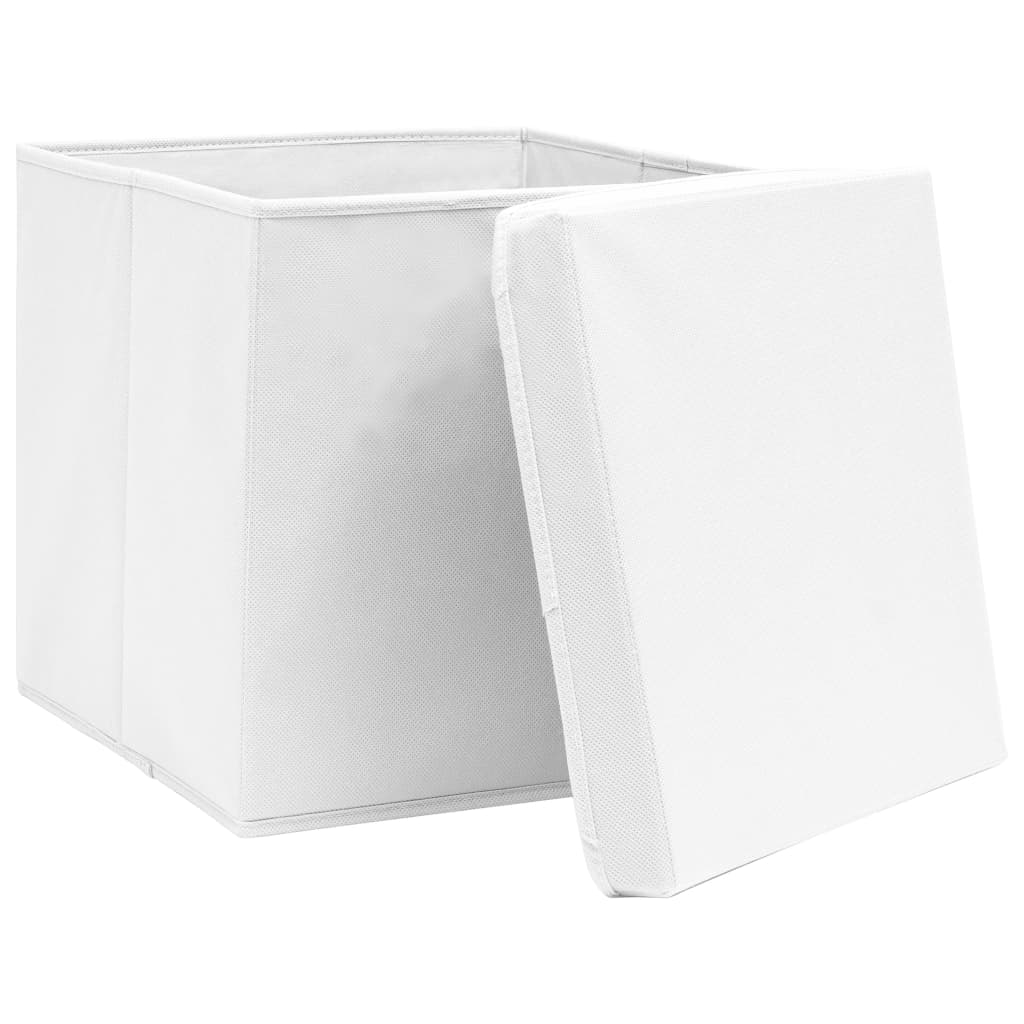 Oppbevaringsbokser med deksler 10 stk 28x28x28 cm hvit