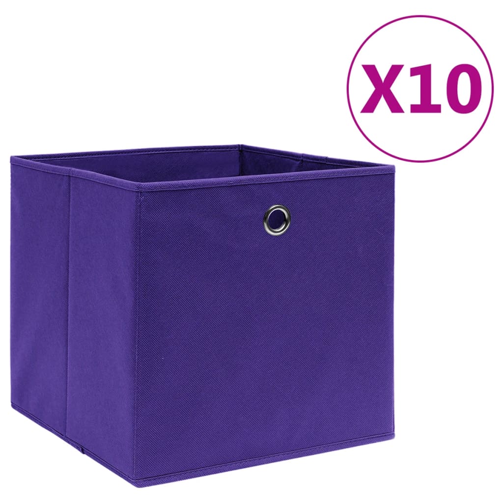 Oppbevaringsbokser 10 stk uvevd stoff 28x28x28 cm lilla