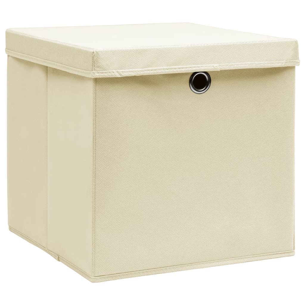 Oppbevaringsbokser med deksler 4 stk 28x28x28 cm kremhvit