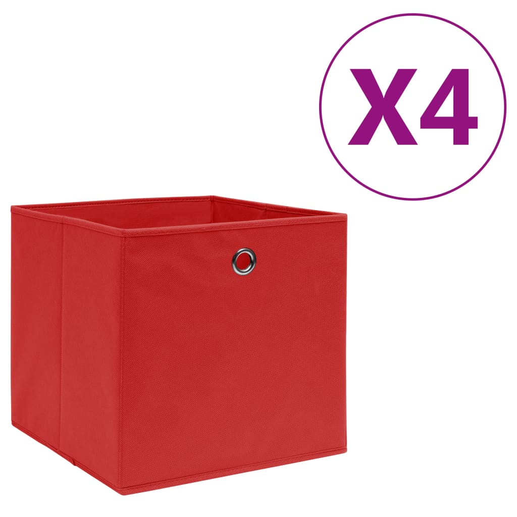 Oppbevaringsbokser 4 stk uvevd stoff 28x28x28 cm rød