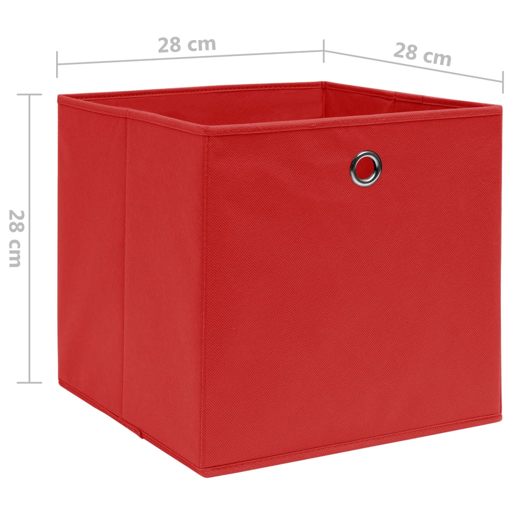 Oppbevaringsbokser 4 stk uvevd stoff 28x28x28 cm rød