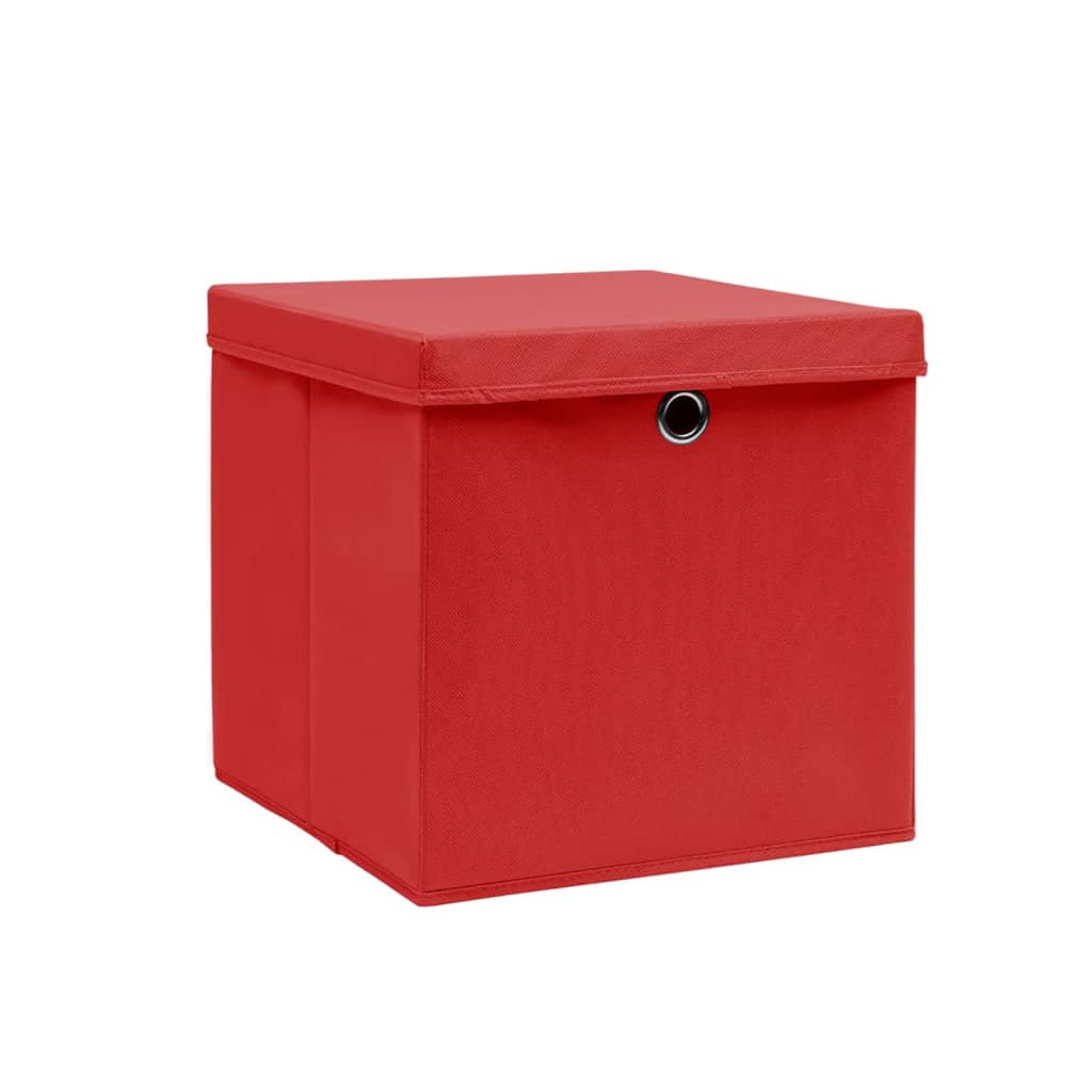 Oppbevaringsbokser med deksler 10 stk 28x28x28 cm rød