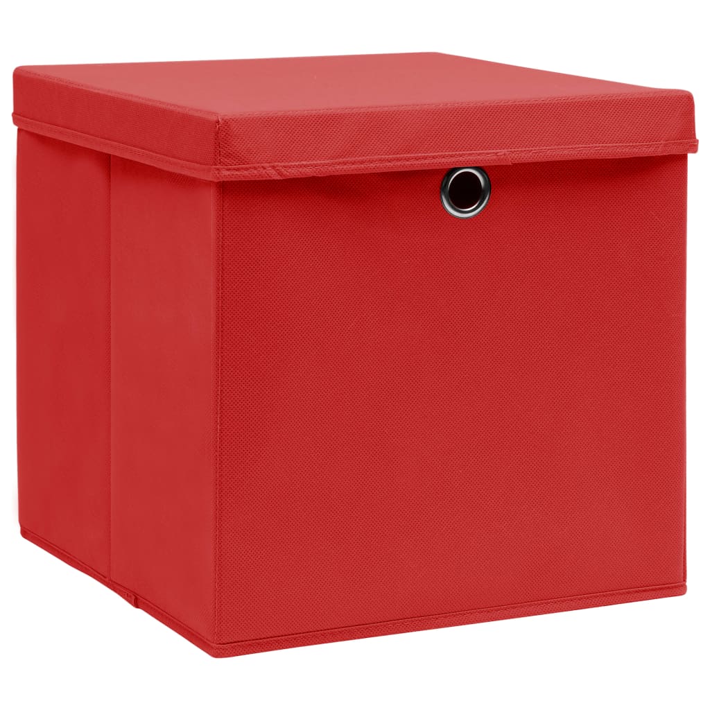 Oppbevaringsbokser med deksler 10 stk 28x28x28 cm rød