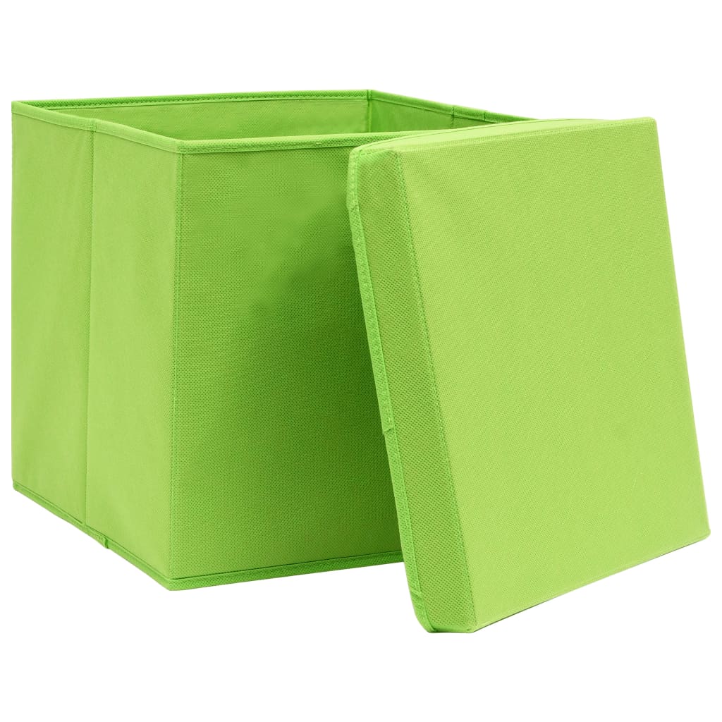Oppbevaringsbokser med deksler 4 stk 28x28x28 cm grønn