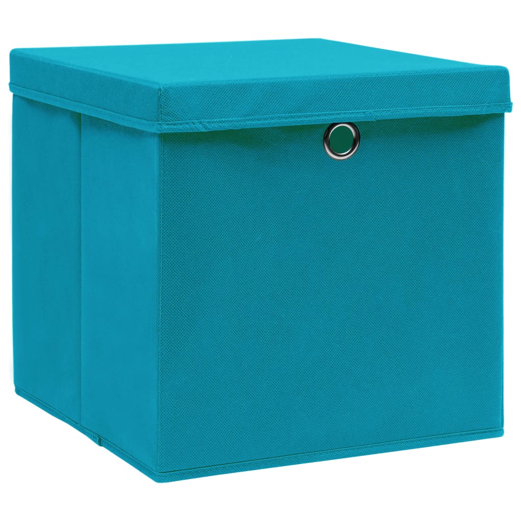 Oppbevaringsbokser med deksler 4 stk 28x28x28 cm babyblå