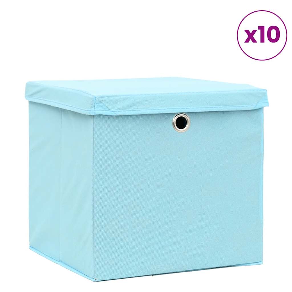 Oppbevaringsbokser med deksler 10 stk 28x28x28 cm babyblå