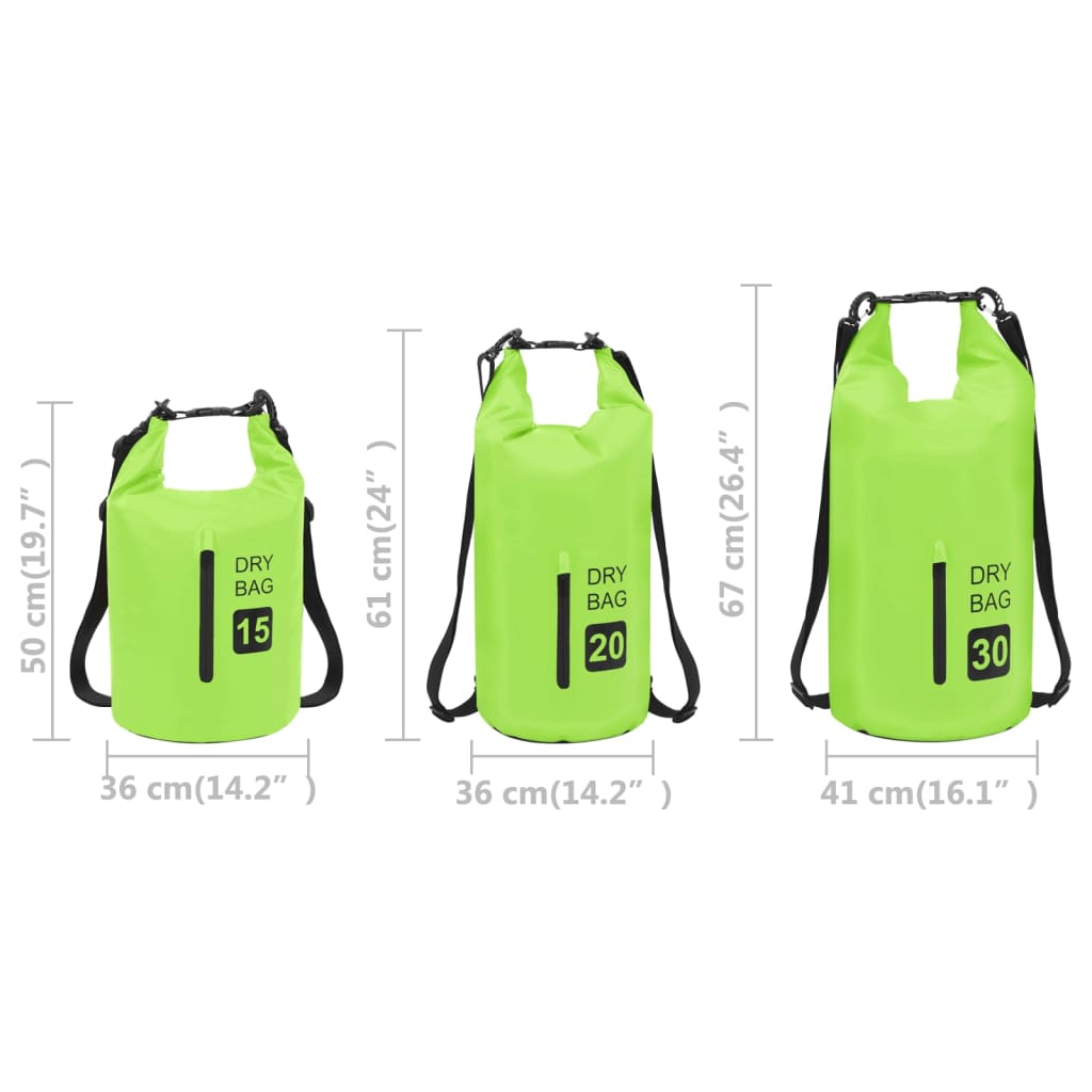Tørrsekk med glidelås grønn 20 L PVC