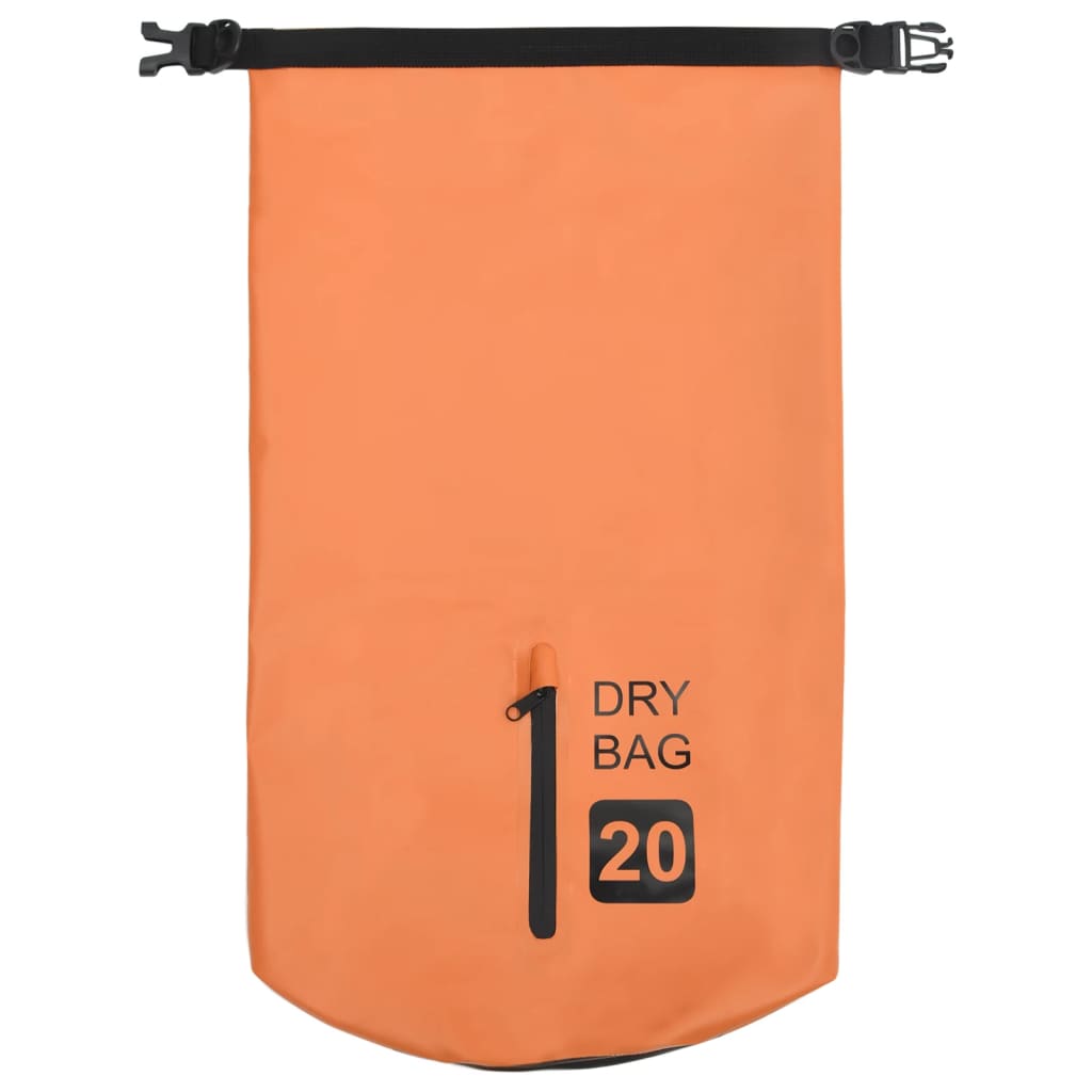 Tørrsekk med glidelås oransje 20 L PVC