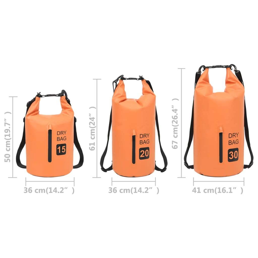 Tørrsekk med glidelås oransje 20 L PVC