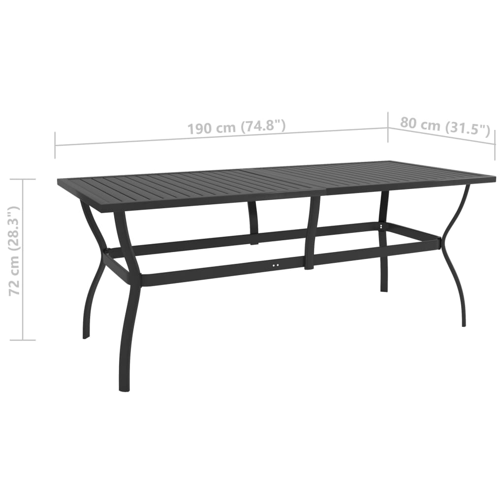 Hagebord antrasitt 190x80x72 cm stål