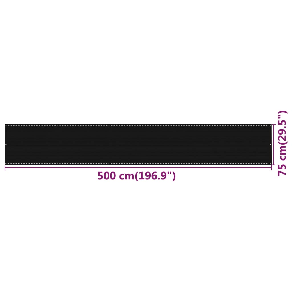 Balkongskjerm svart 75x500 cm HDPE