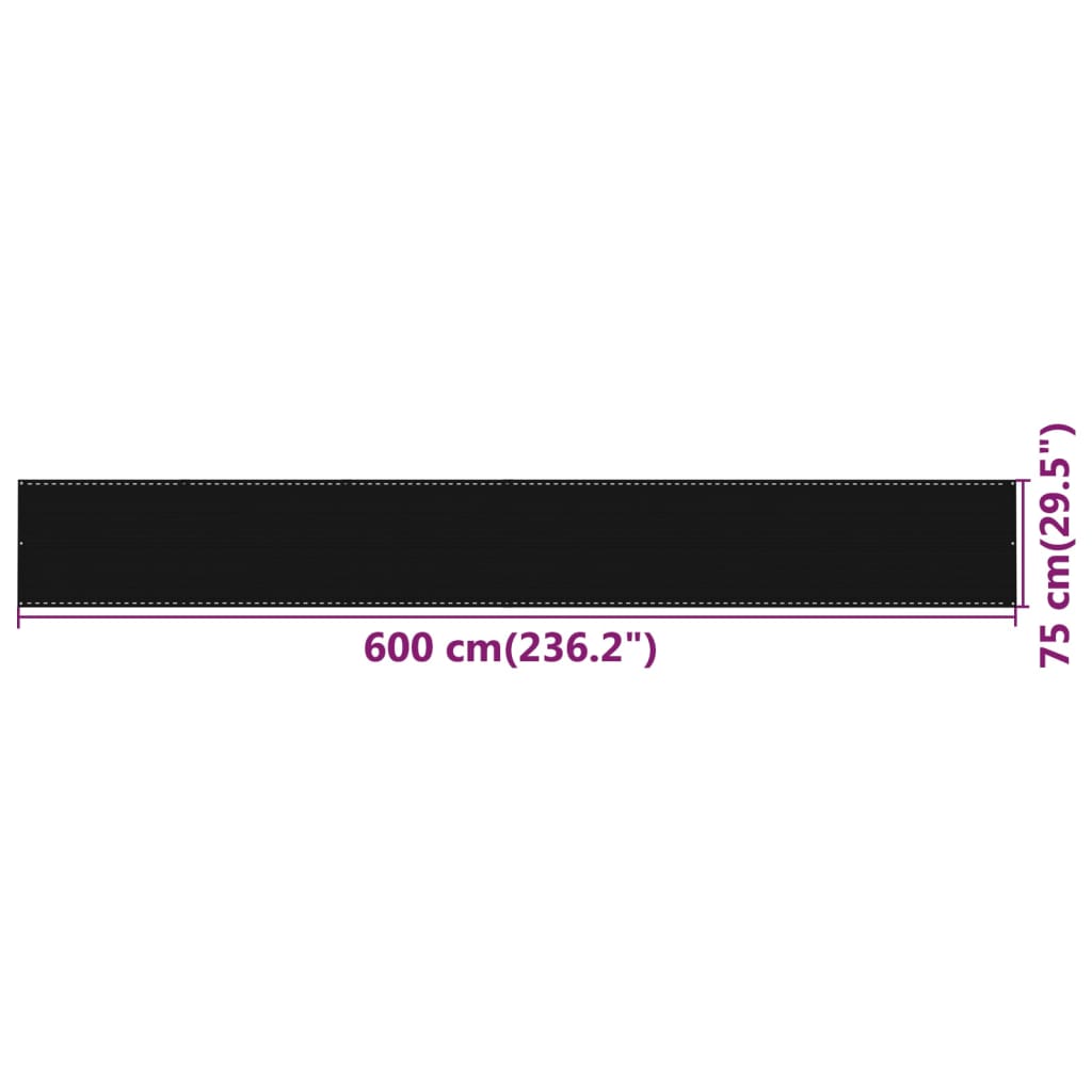 Balkongskjerm svart 75x600 cm HDPE