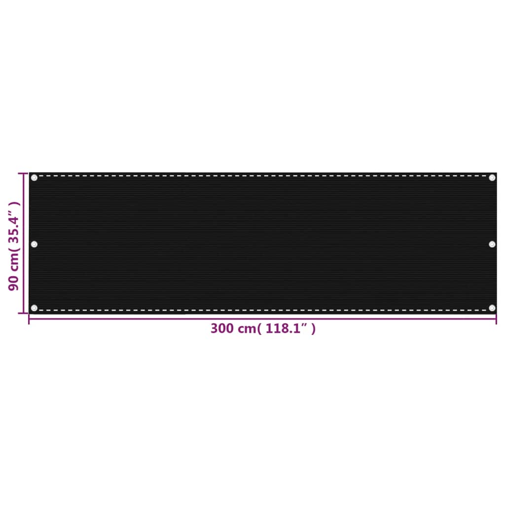 Balkongskjerm svart 90x300 cm HDPE