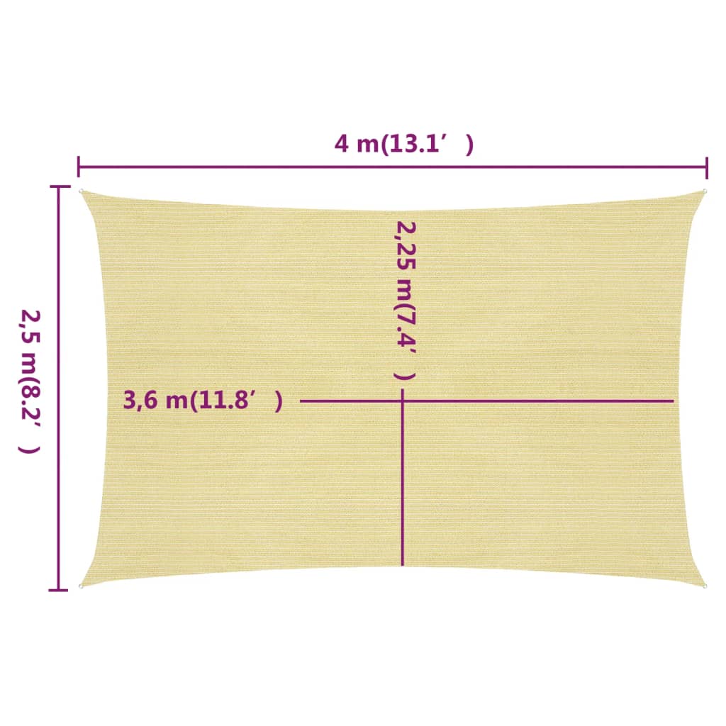Solseil 160 g/m² beige 2,5x4 m HDPE