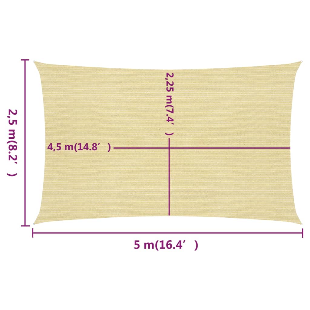 Solseil 160 g/m² beige 2,5x5 m HDPE