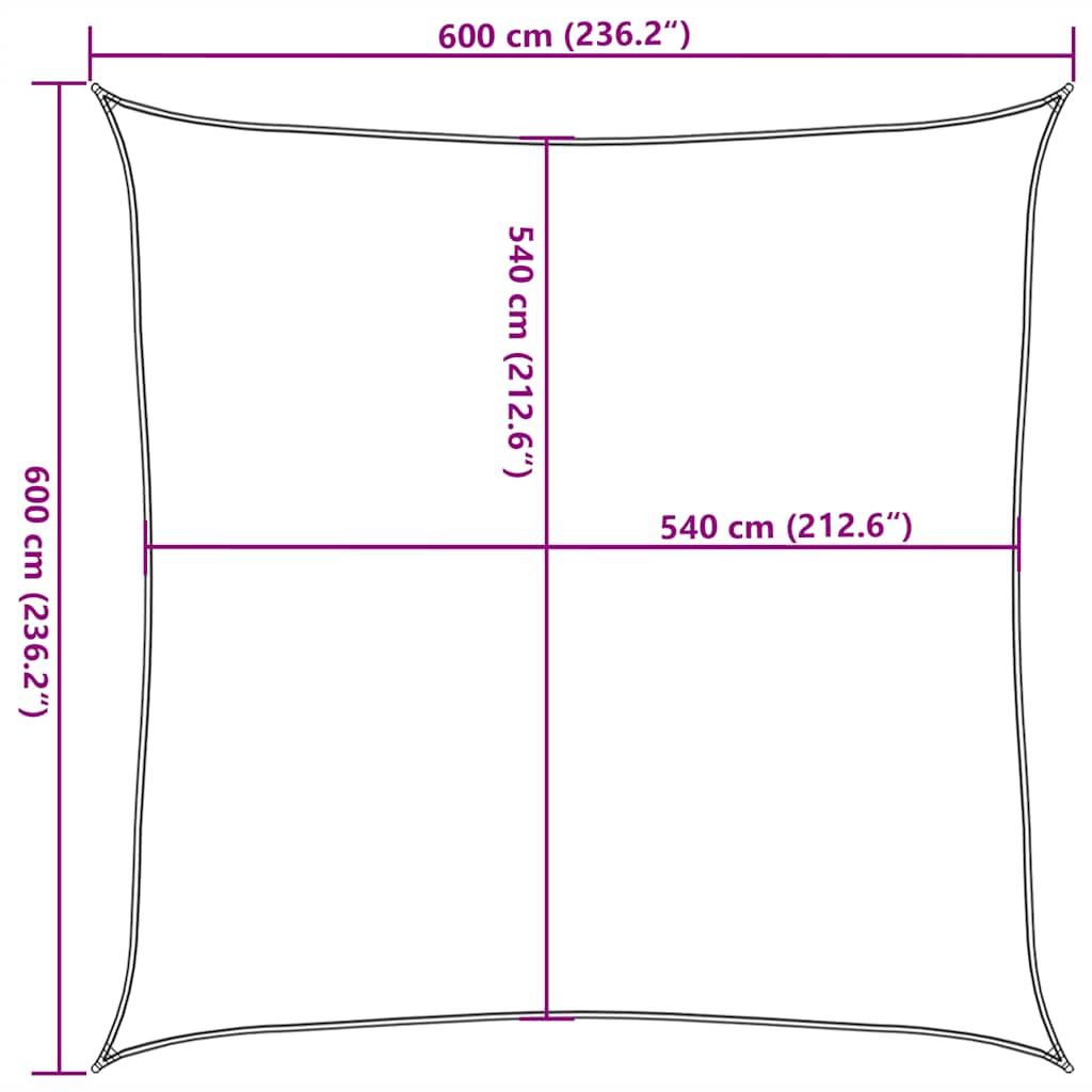 Solseil 160 g/m² firkantet blå 6x6 m HDPE