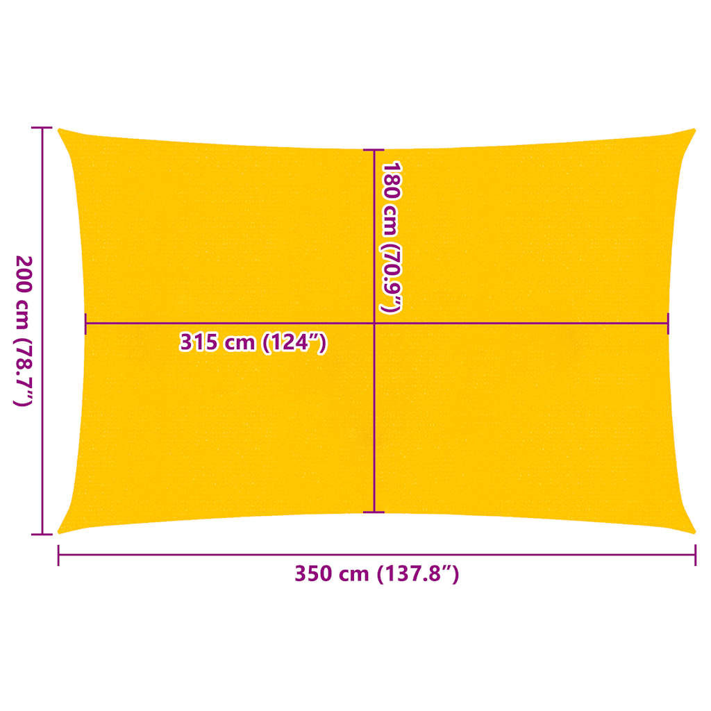 Solseil 160 g/m² rektangulær gul 2x3,5 m HDPE