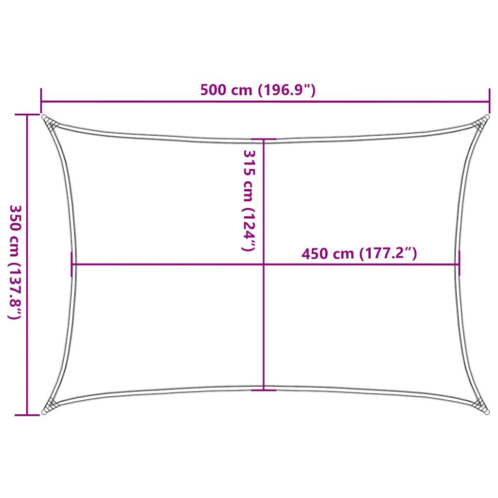 Solseil 160 g/m² rektangulær gul 3,5x5 m HDPE