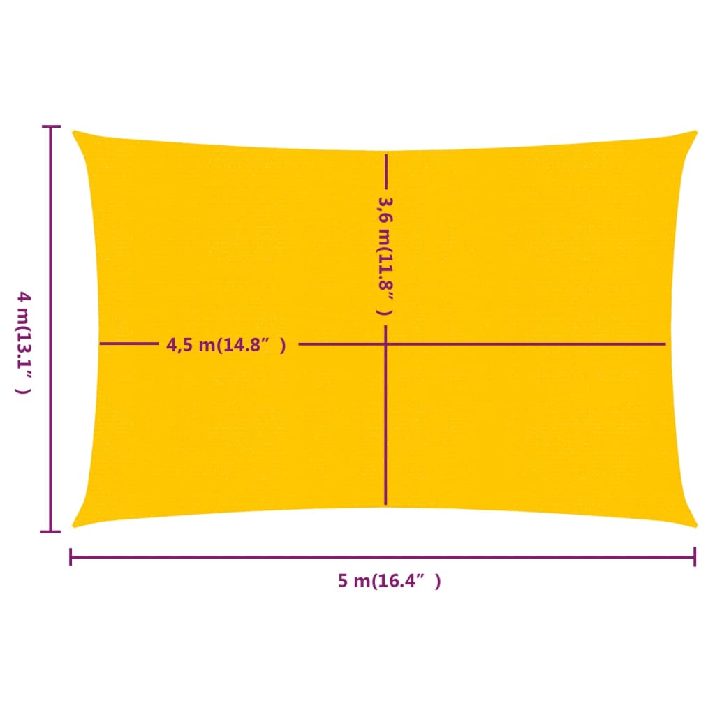 Solseil 160 g/m² rektangulær gul 4x5 m HDPE