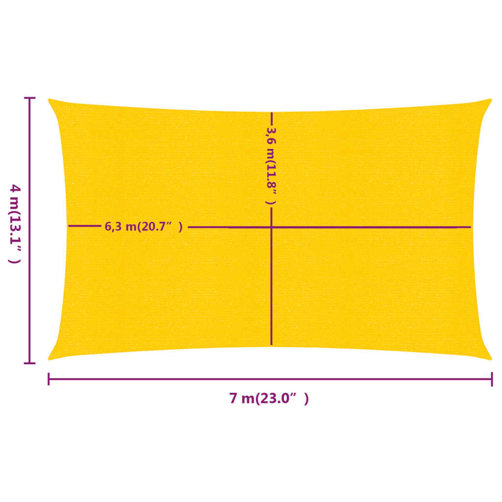 Solseil 160 g/m² rektangulær gul 4x7 m HDPE