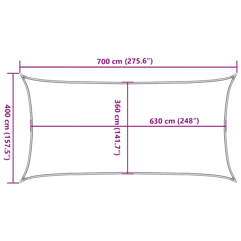 Solseil 160 g/m² rød 4x7 m HDPE