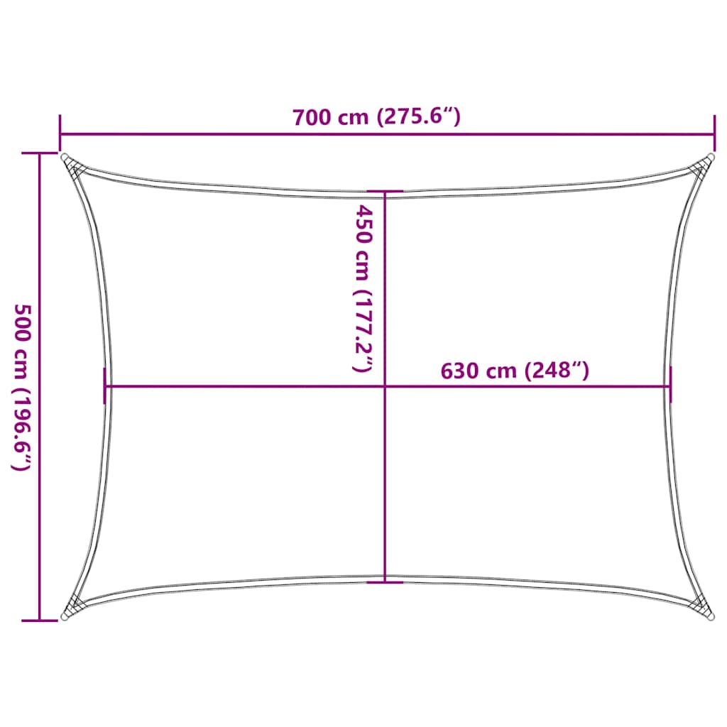 Solseil 160 g/m² rød 5x7 m HDPE