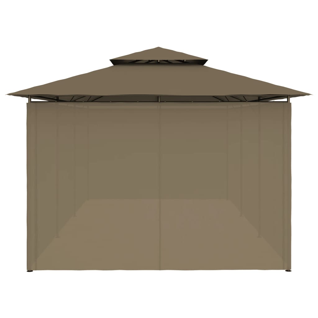 Paviljong med gardiner 600x298x270 cm gråbrun 180 g/m²