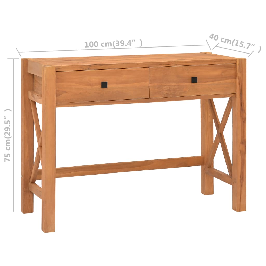 Skrivebord med 2 skuffer 100x40x75 cm teak