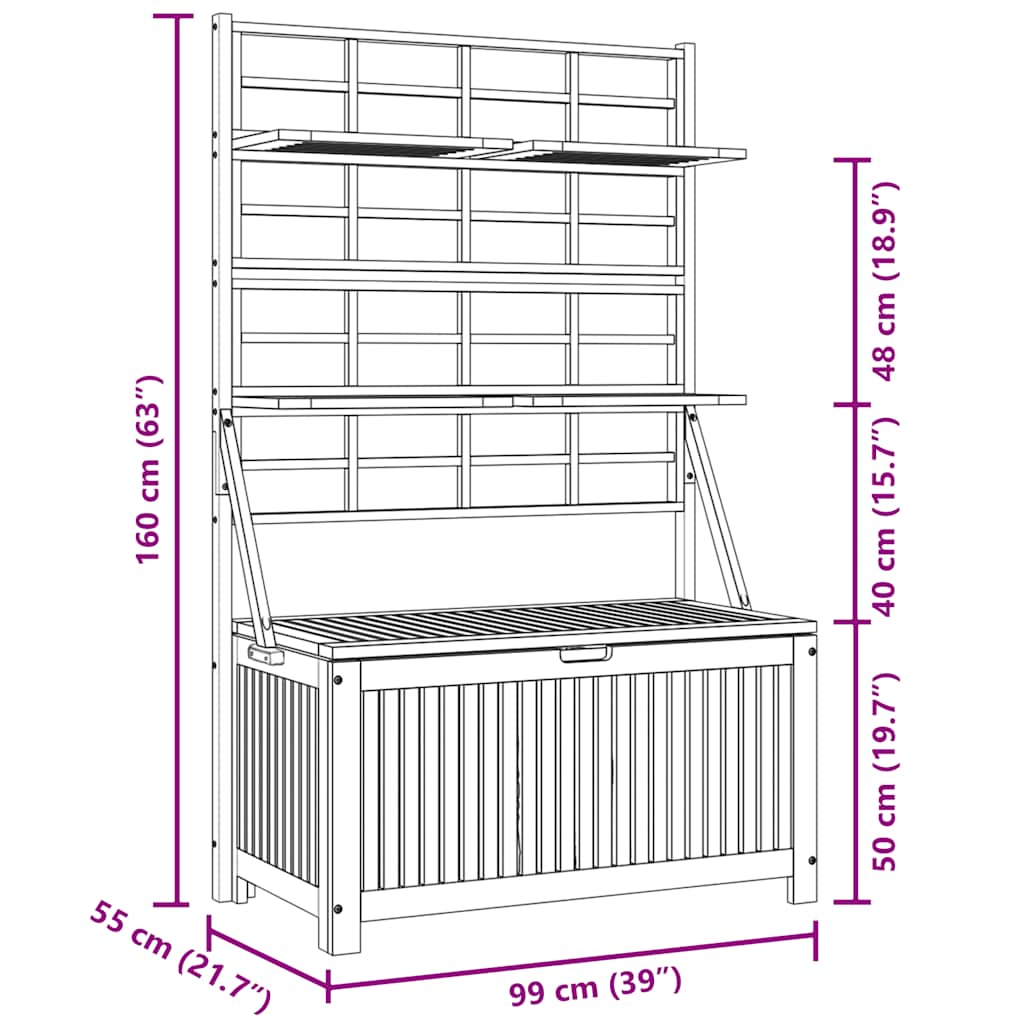 Oppbevaringsboks med espalier 99x55x160 cm heltre akasie