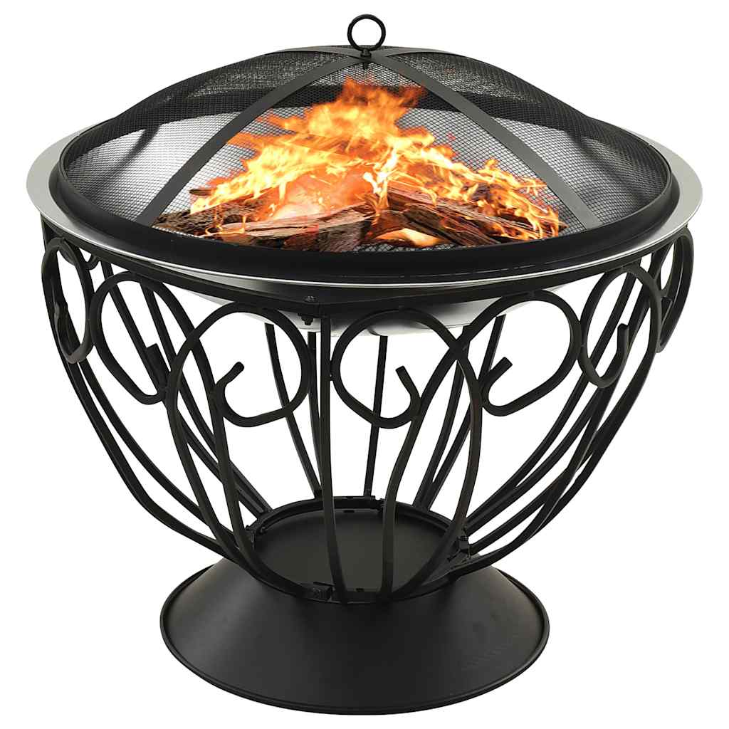 2-i-1 Bålfat og grill med ildrake 59x59x60 cm rustfritt stål