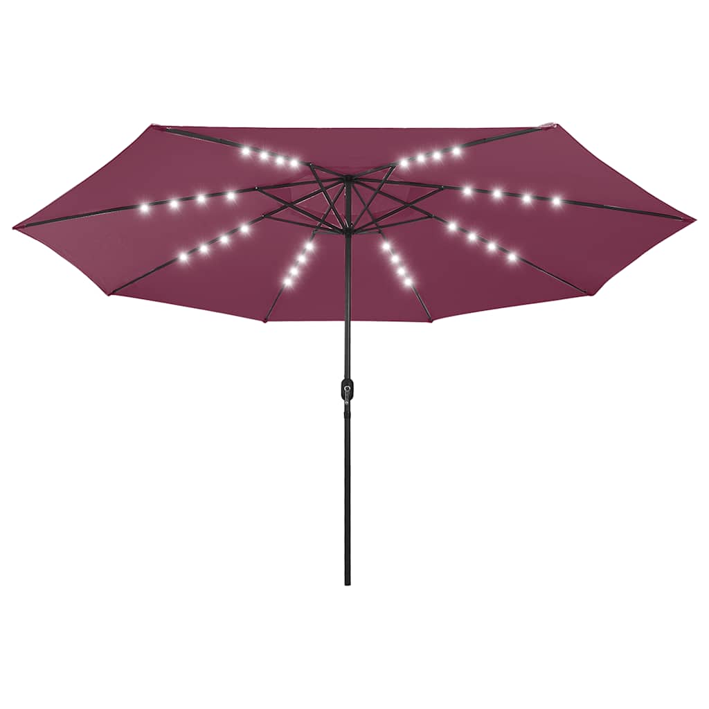 Hageparasoll med LED-lys 400 cm vinrød vidaXL