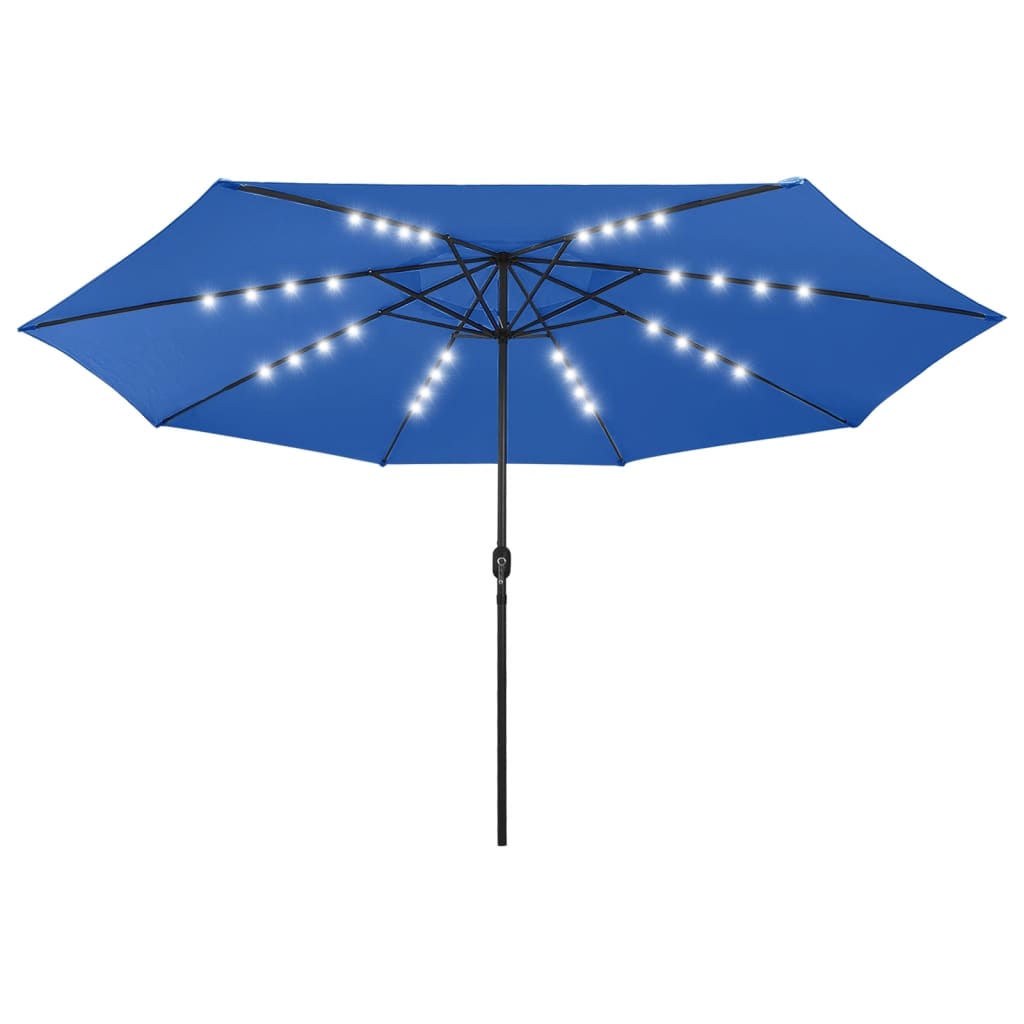 Hageparasoll med LED-lys 400 cm asurblå