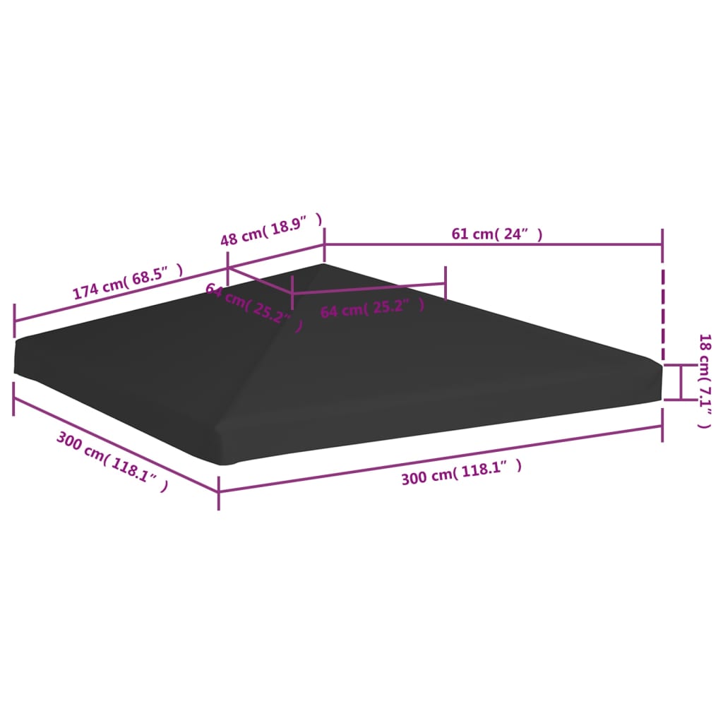 Toppduk til paviljong 270 g/m² 3x3 m svart