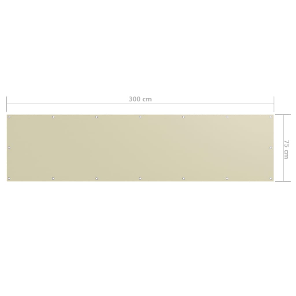 Balkongskjerm kremhvit 75x300 cm oxfordstoff vidaXL