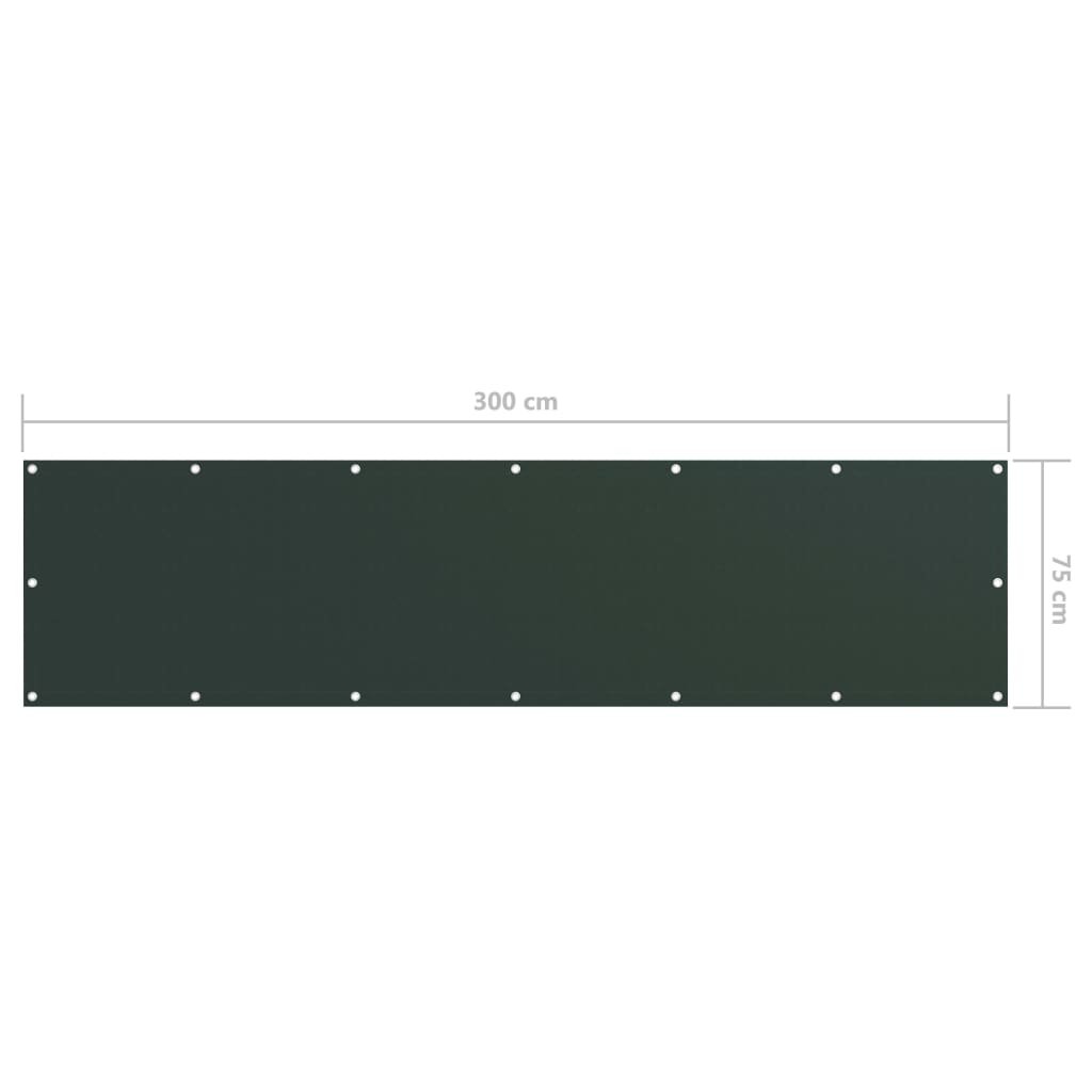 Balkongskjerm mørkegrønn 75x300 cm oxfordstoff