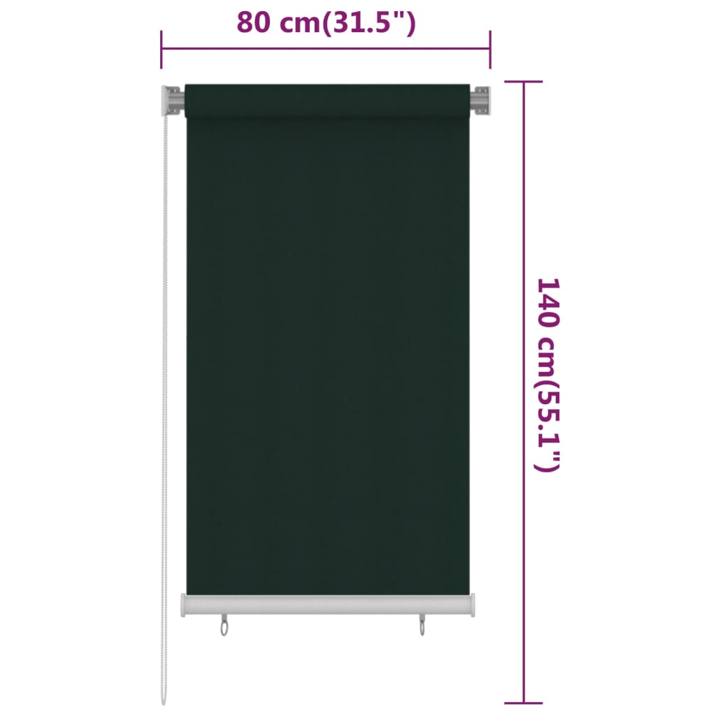 Utendørs rullegardin 80x140 cm mørkegrønn HDPE